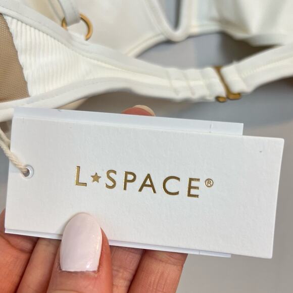 NWT l*space Macey Bikini Top Cream sz M V-Wire Mesh Bralette Ribbed Summer Bride - Picture 7 of 10